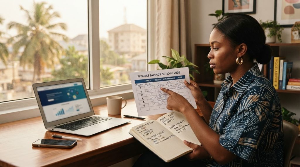Realistic editorial image for Best Flexible Savings Accounts in Nigeria 2026: Compare Rates, Access & Withdrawal Rules