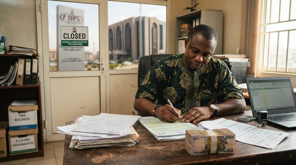 Realistic editorial image for Closing Your Nigerian Business? Don't Forget These FIRS Tax Obligations