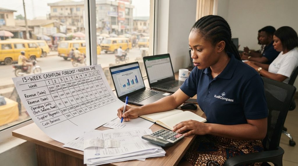 Realistic editorial image for How to Build a 13-Week Cashflow Forecast for a Nigerian Small Business