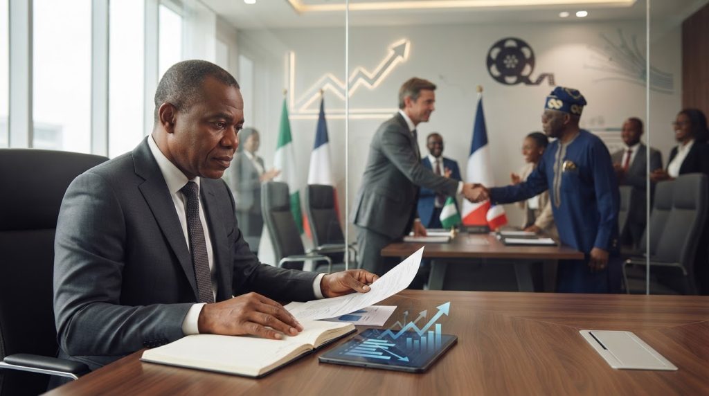 Realistic editorial image for Bolloré's Billions: The Investment Principle Behind Tinubu's Wooing