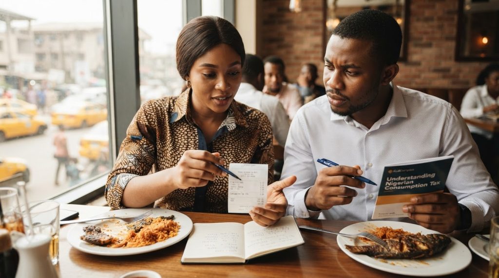 Realistic editorial image for Decoding Your Lagos Restaurant Bill: Spotting and Challenging Double Tax