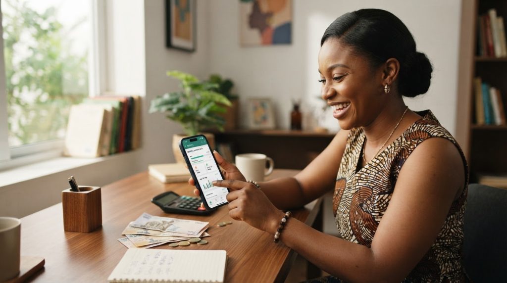 Realistic editorial image for Savings Goal Calculator Nigeria: How Much to Save Monthly for Rent School Fees or Japa